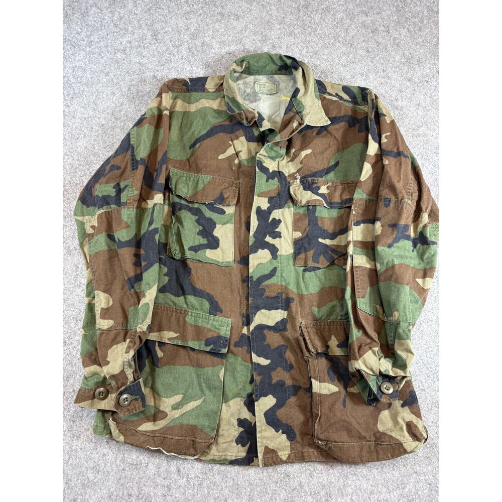 VINTAGE US Military Field Jacket Mens Green Woodland Camo BDU Army Combat Small